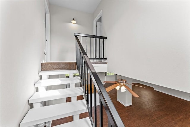 stairway featuring wood-type flooring