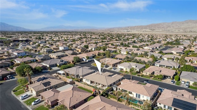 aerial view featuring a residential view and a mountain view