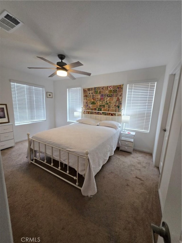 bedroom with carpet flooring and ceiling fan