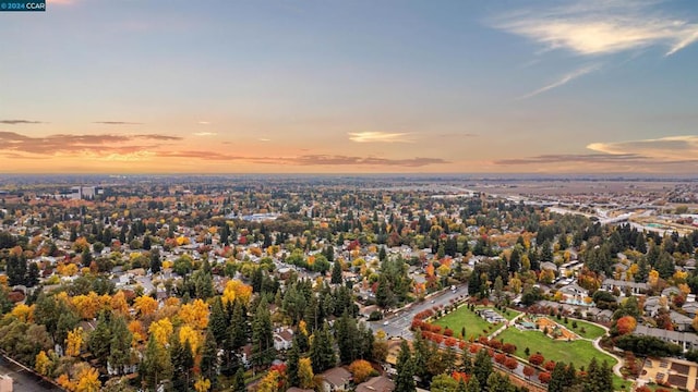 view of aerial view at dusk