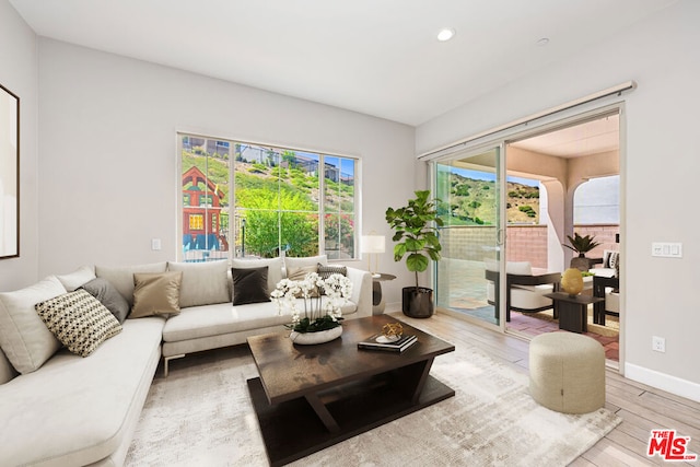 living room with light wood-type flooring