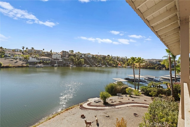 property view of water featuring a boat dock