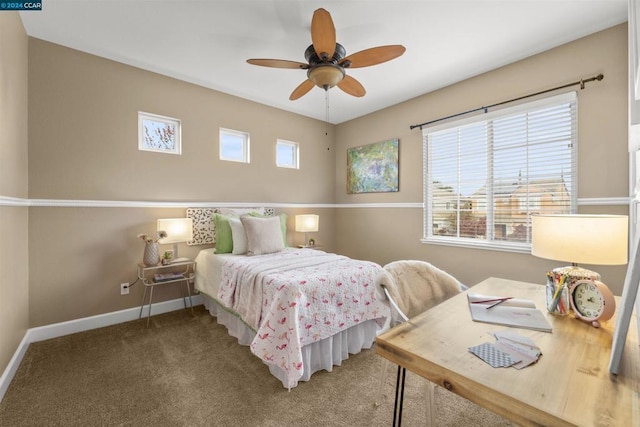 bedroom featuring ceiling fan and carpet floors