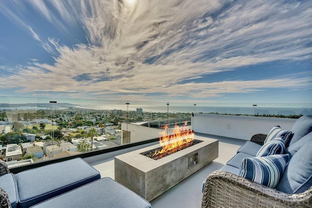 balcony with an outdoor fire pit