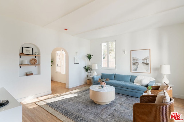 living room with light hardwood / wood-style flooring