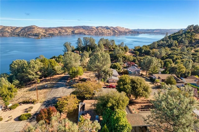 aerial view with a water and mountain view