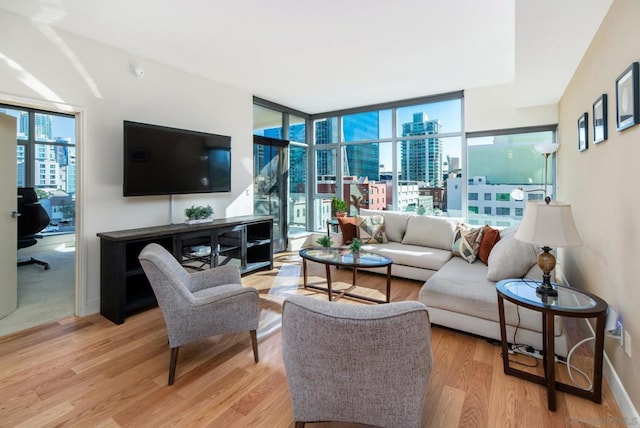 living room with light hardwood / wood-style flooring