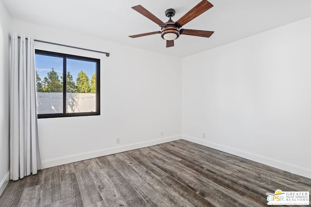 empty room featuring wood-type flooring and ceiling fan