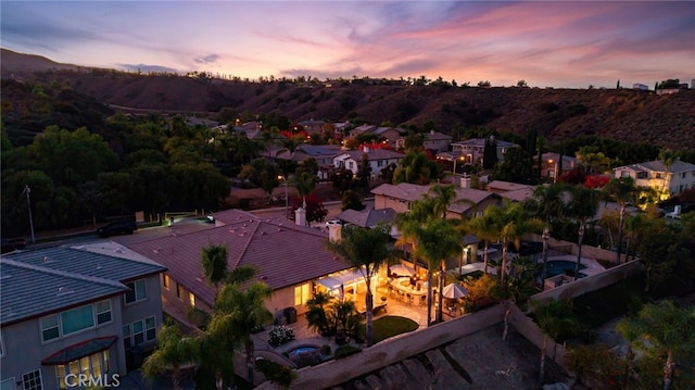 view of aerial view at dusk