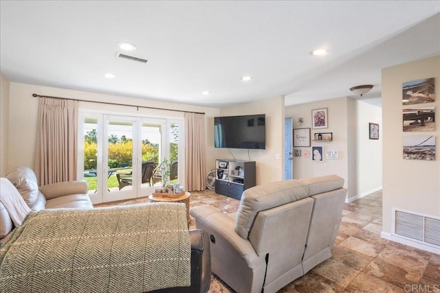 living room featuring french doors