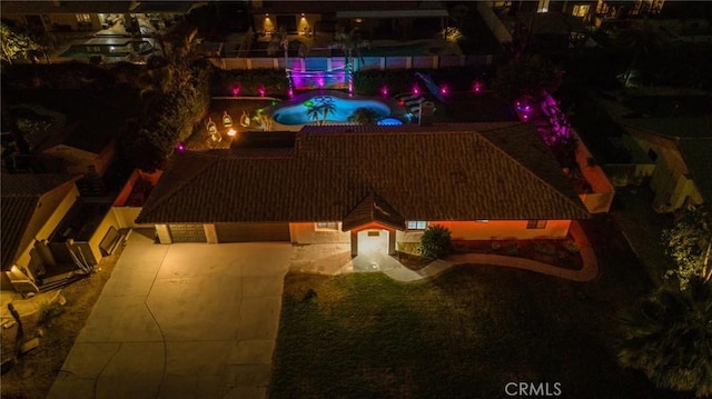 view of aerial view at night