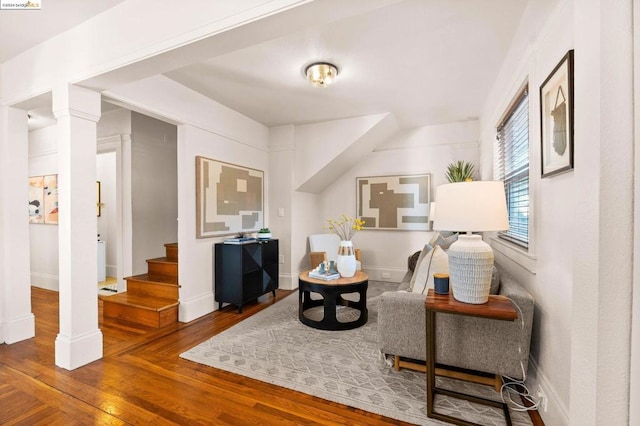 living room with hardwood / wood-style floors