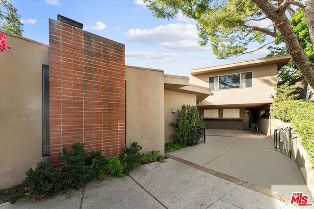 exterior space featuring a garage