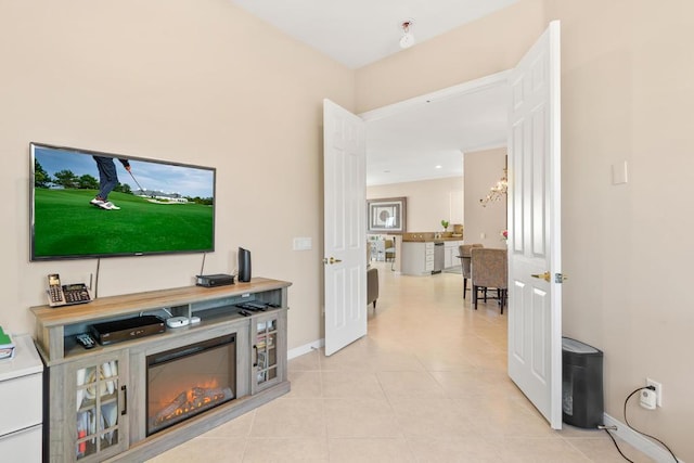 living room featuring light tile patterned floors