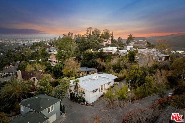 view of aerial view at dusk