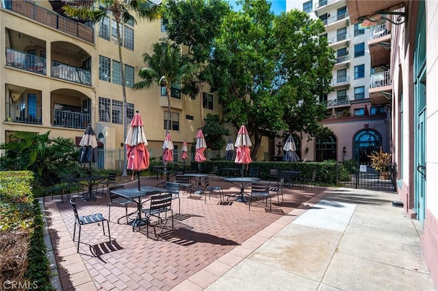 view of community with a patio