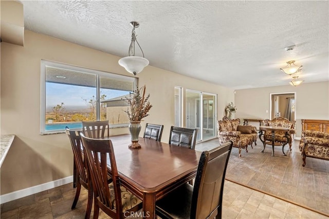 dining room with light hardwood / wood-style flooring and a textured ceiling