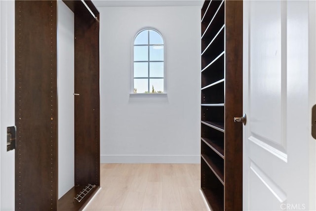 spacious closet with light hardwood / wood-style floors