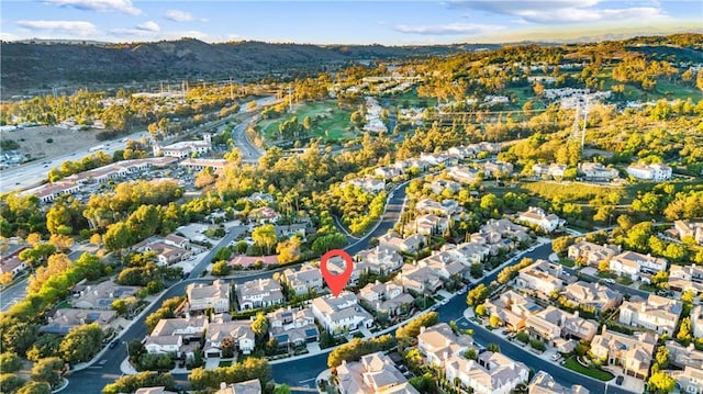 drone / aerial view featuring a mountain view