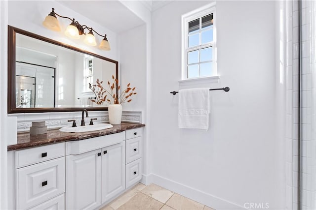 bathroom featuring vanity and walk in shower