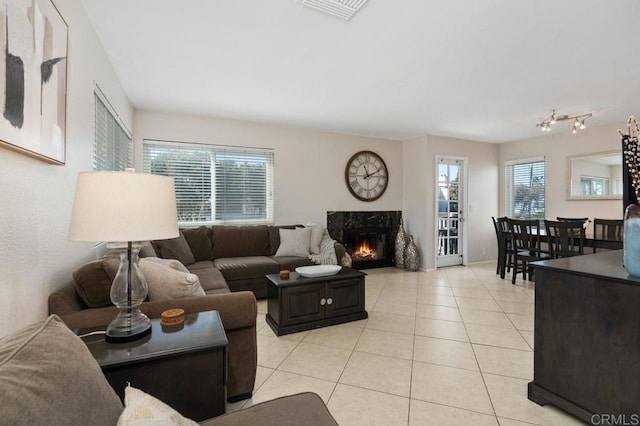 living room featuring light tile patterned floors