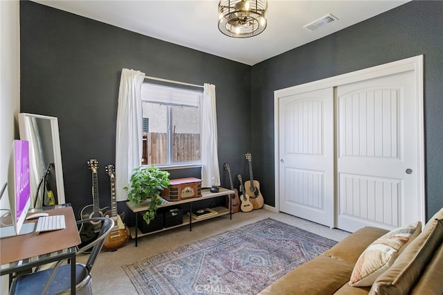 living area with carpet floors