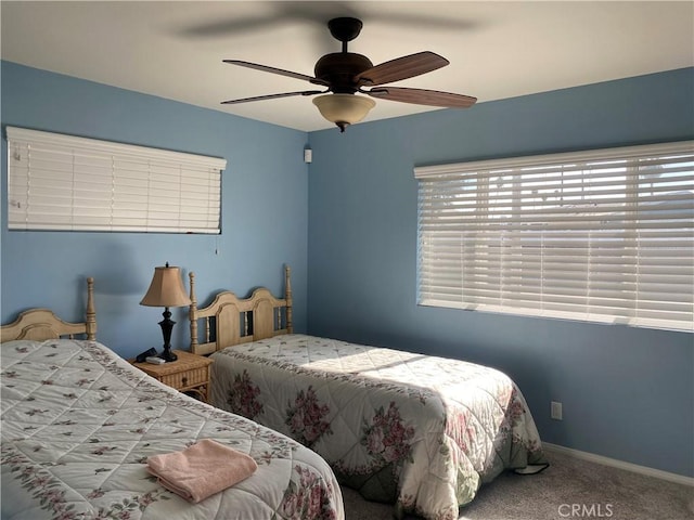 bedroom with carpet flooring and ceiling fan