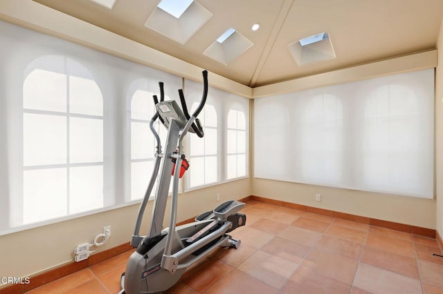 workout area with vaulted ceiling