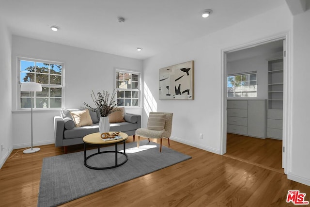 living room with hardwood / wood-style flooring and a healthy amount of sunlight