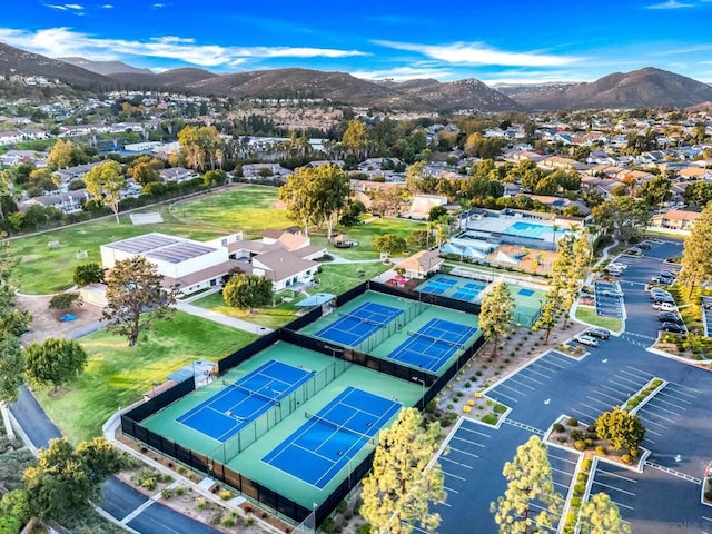 drone / aerial view featuring a mountain view