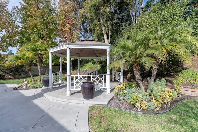 view of community featuring a gazebo and a patio area