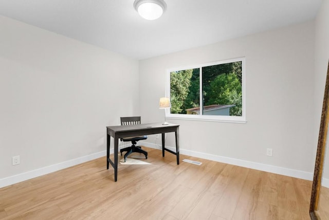 office area featuring light hardwood / wood-style flooring