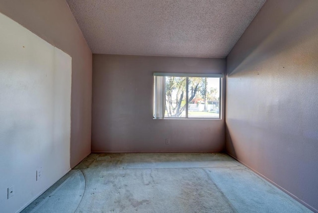 unfurnished room featuring light colored carpet and a textured ceiling