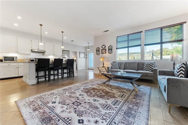 living room with light wood-type flooring