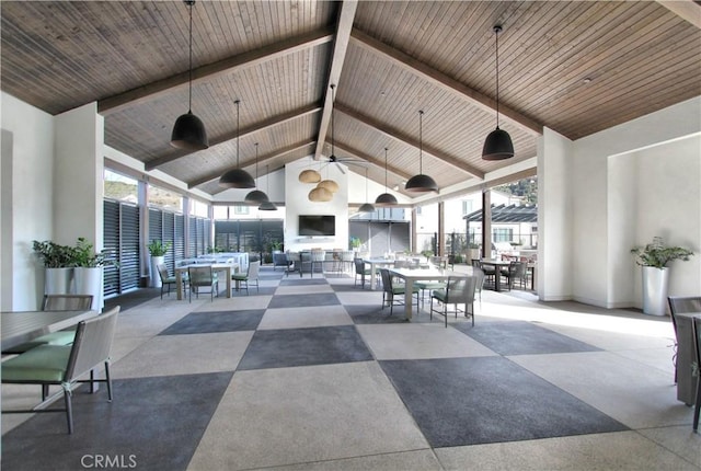 view of patio / terrace featuring an outdoor living space with a fireplace and ceiling fan