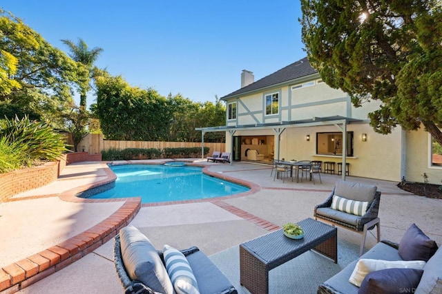 view of swimming pool featuring an outdoor hangout area and a patio area