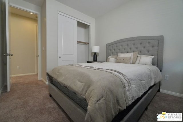 carpeted bedroom with a closet