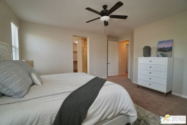 bedroom featuring carpet floors and ceiling fan