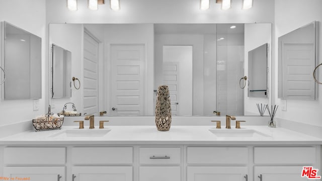 bathroom featuring vanity and an enclosed shower