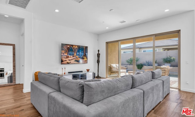 living room with hardwood / wood-style flooring