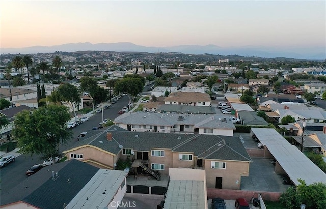 view of aerial view at dusk