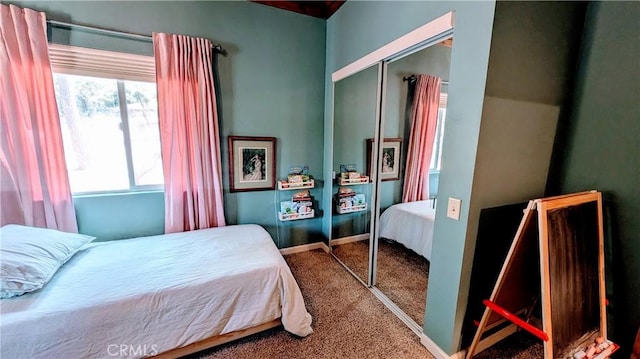 2552 Catalina Dr, Running Springs, CA 92382 - bedroom featuring a closet, carpet flooring, and baseboards