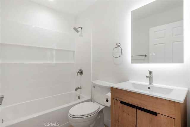 full bathroom with toilet, vanity, and bathtub / shower combination