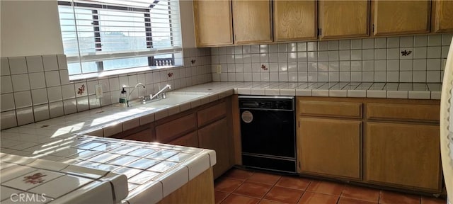 905 S 2nd St Unit D, Alhambra, CA 91801 - kitchen featuring dishwasher, tile counters, backsplash, and dark tile patterned floors