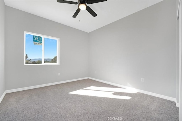 spare room with ceiling fan and carpet