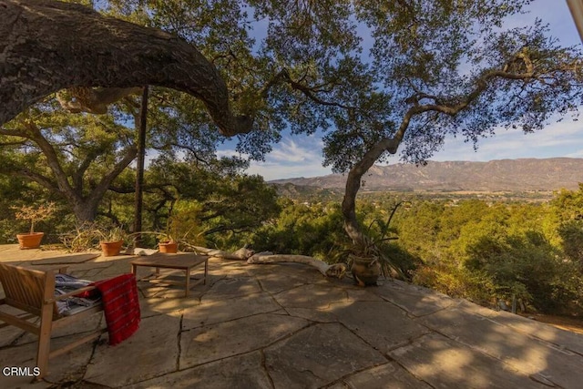 view of patio / terrace with a mountain view