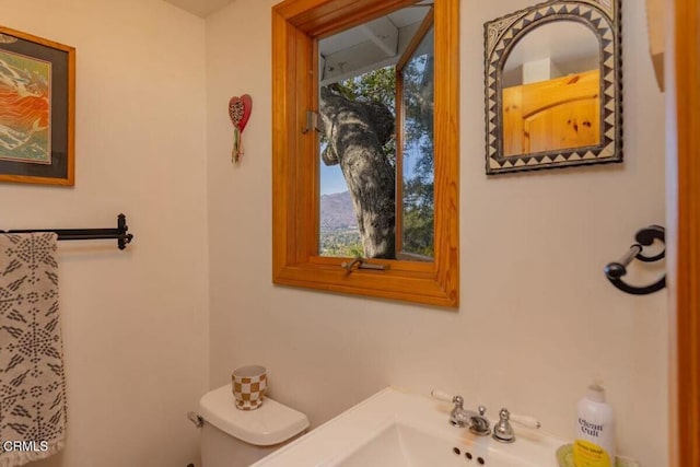 bathroom with a wealth of natural light, sink, and toilet