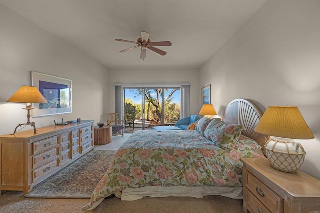 2842 Fonts Point Dr, Borrego Springs, CA 92004 - bedroom with access to outside, carpet flooring, and ceiling fan