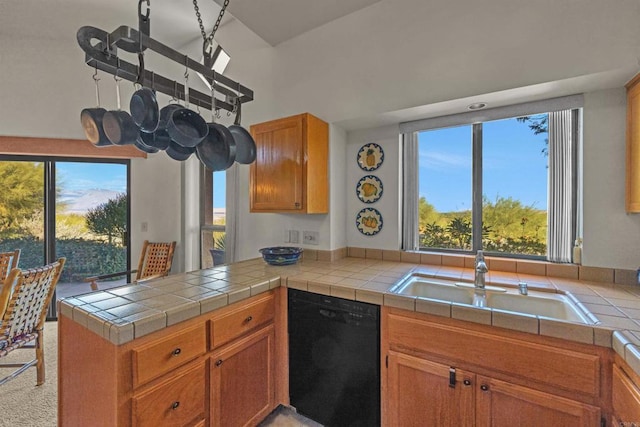 2842 Fonts Point Dr, Borrego Springs, CA 92004 - kitchen featuring black dishwasher, a sink, healthy amount of natural light, and a peninsula