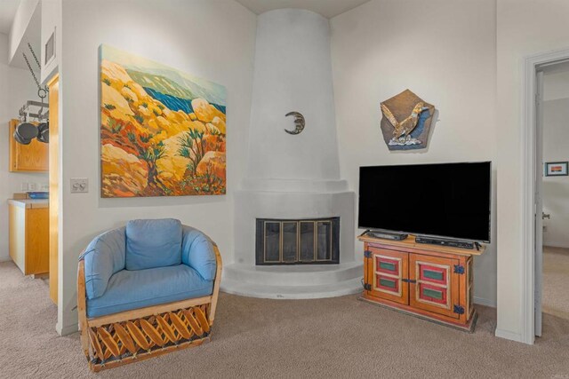 2842 Fonts Point Dr, Borrego Springs, CA 92004 - carpeted living area featuring a large fireplace